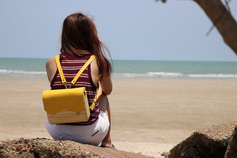 Wooden bag BP backpack (yellow) - Backpacks - Wood Yellow