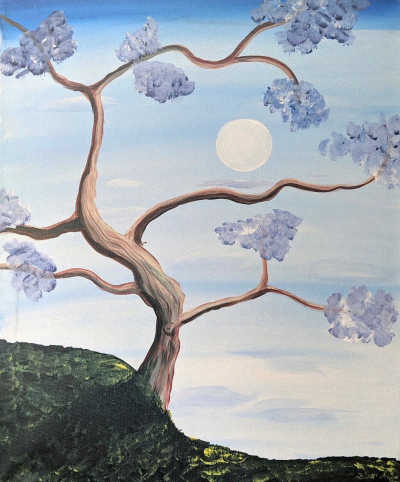 Moon Painting, Tree Art, Sky Painting, Landscape Painting, - 壁貼/牆壁裝飾 - 壓克力 多色