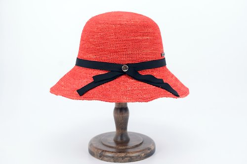 Bonnie編織工坊 盛夏果實拉菲亞草帽-石榴(可折、裝飾收納帶)