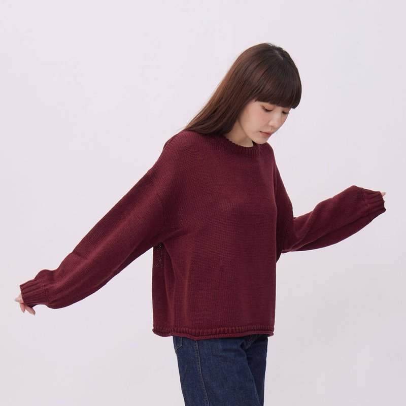 Elva Round Neck Relaxed Fit Sweater Top - Women's Sweaters - Cotton & Hemp Red