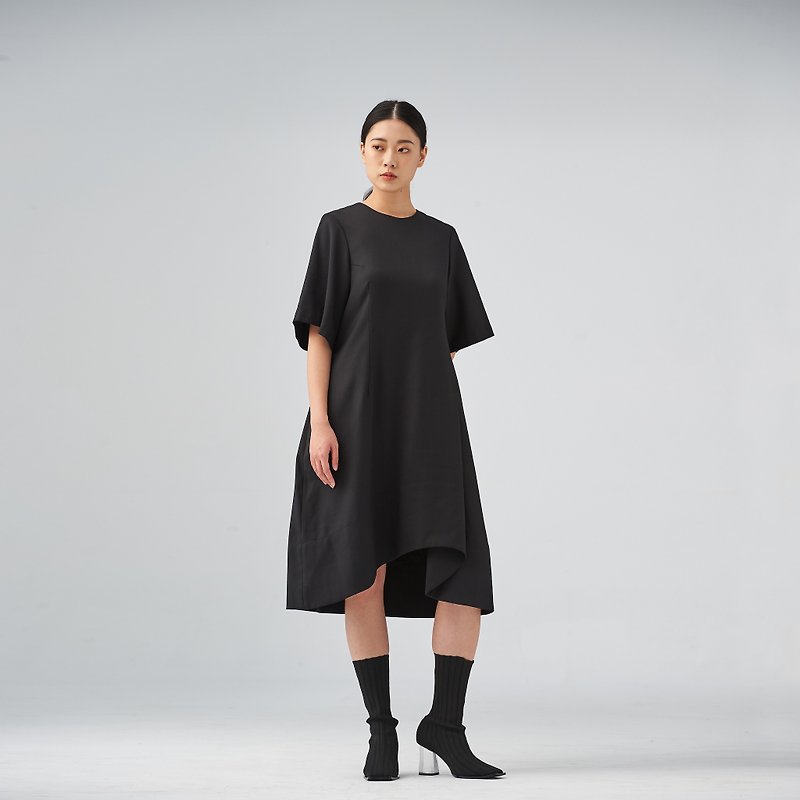 黑色羊毛寬鬆垂墜洋裝 - 洋裝/連身裙 - 羊毛 黑色