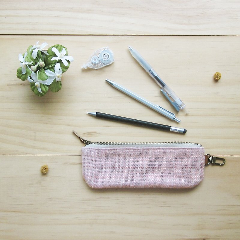 手工棉製筆袋-天然植物染-粉紅色 - 鉛筆盒/筆袋 - 棉．麻 粉紅色
