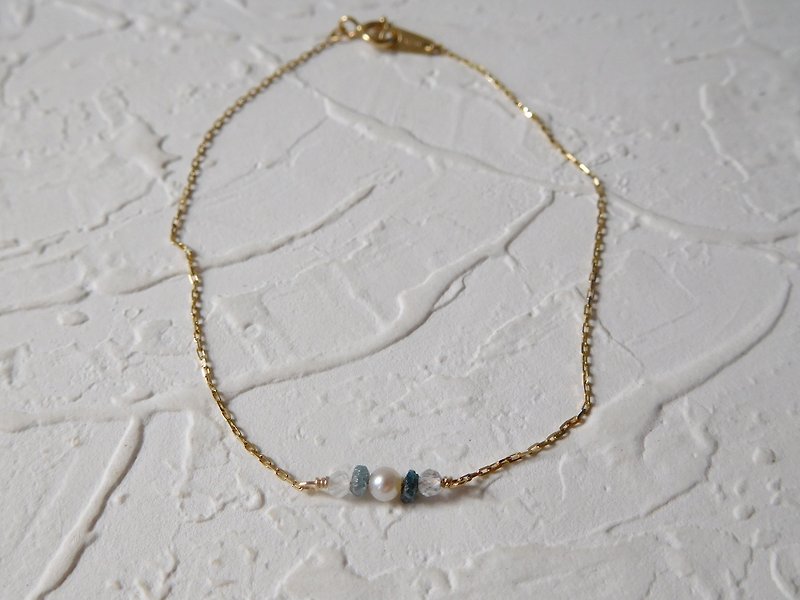 The length of the pure 14K gold ore diamond round pearl bracelet can be customized - สร้อยข้อมือ - เครื่องประดับ 