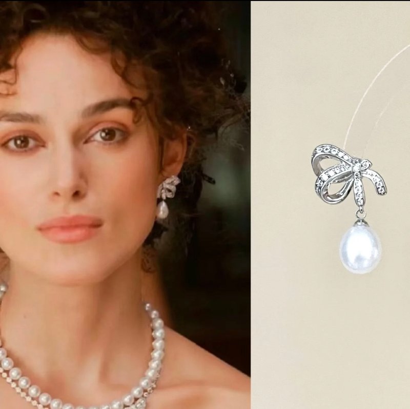 YuanPearl French Bow Natural Aurora Baroque Water Drop Pearl Earrings Pure Silver Earrings - ต่างหู - ไข่มุก ขาว