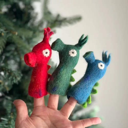 安選物羊毛氈 Ganapati Crafts Co. 羊毛氈手指偶 - 海馬 紅 / 綠 / 藍