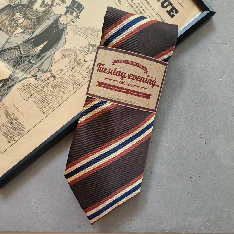 Necktie Vintage Choco Brown with Orange Regimental Stripe | 8cm - Ties & Tie Clips - Other Materials Brown