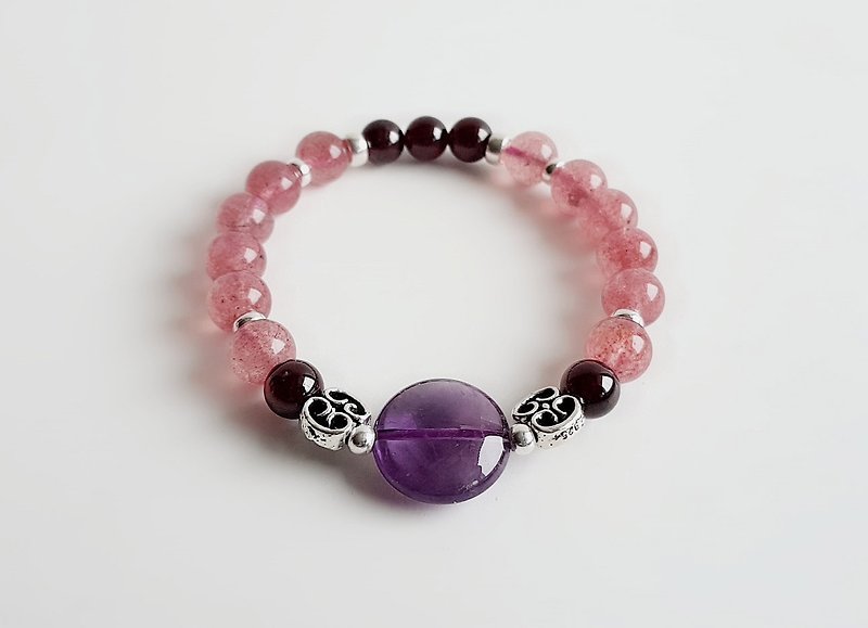Amethyst strawberry crystal red garnet 925 sterling silver bracelet - Bracelets - Gemstone Multicolor