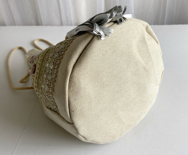 インド刺繍リボン　巾着ショルダーバッグ　オーダー品 インド刺繍リボン＊巾着バッグ ショルダーバッグ 肩掛け