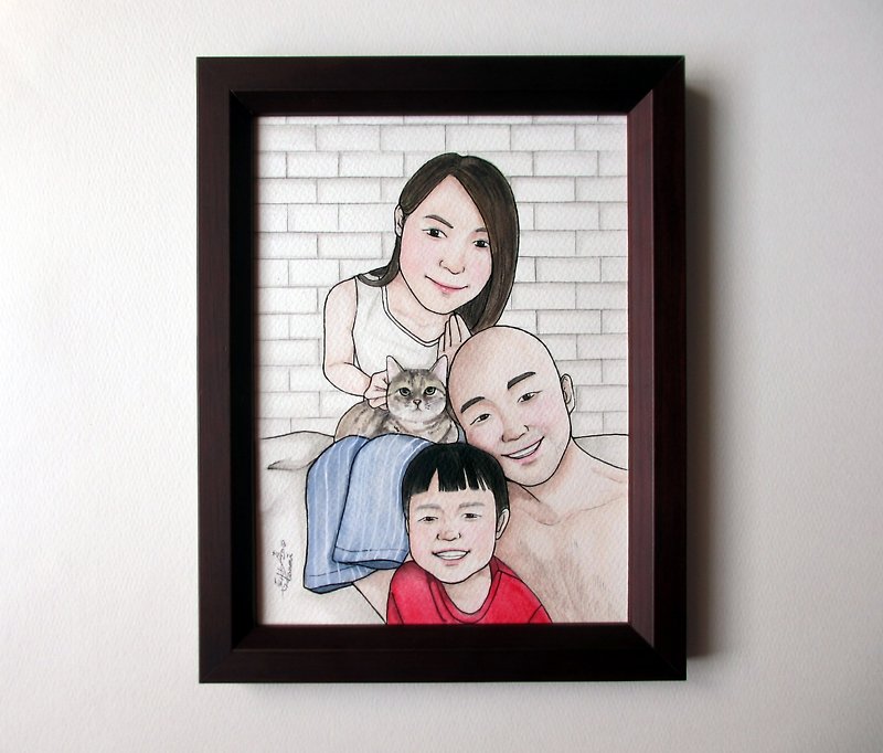 DUNMI Waiting for Rice | Hand-painted Illustration - Hairy Child and Family (A5) - Customized Portraits - Paper 