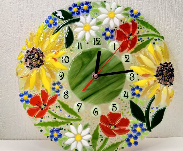 Glass Art Roses Clock Lilies Clock Stained Glass Clock Stained Glass