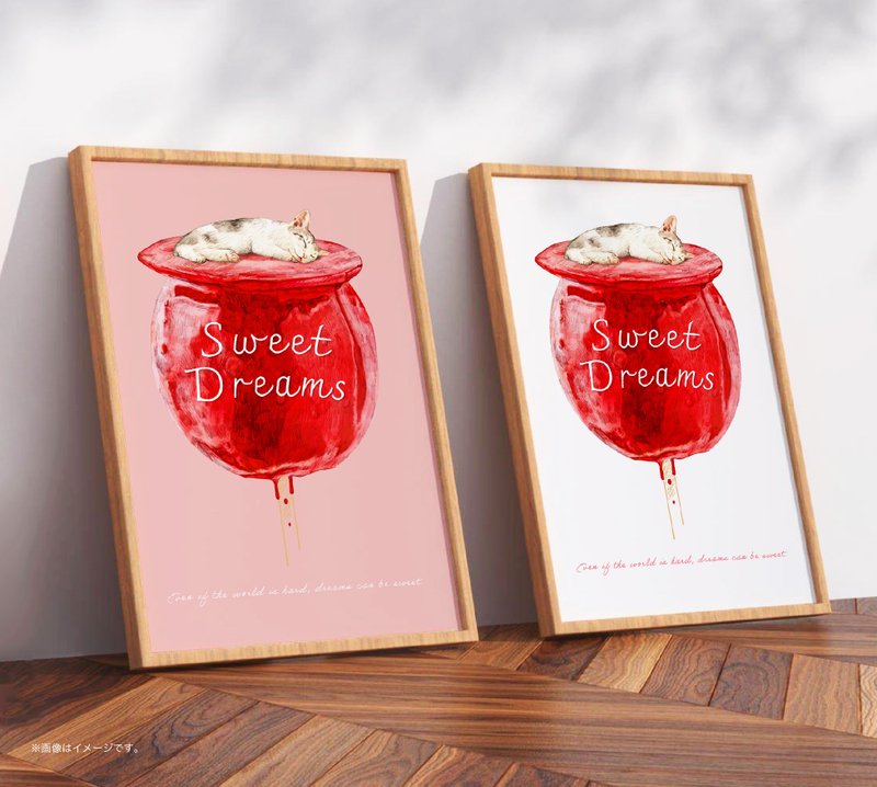 SWEET DREAMS Cat and Apple Candy /Original Poster / A4 or A3 size - 海報/掛畫/掛布 - 塑膠 白色