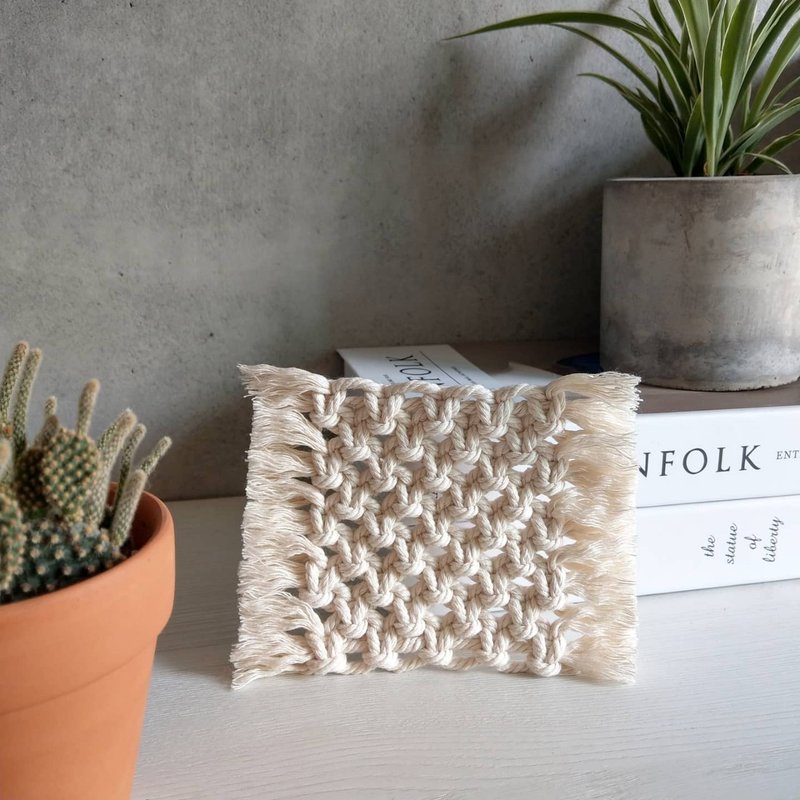 macrame hand-woven square coaster - Other - Cotton & Hemp 