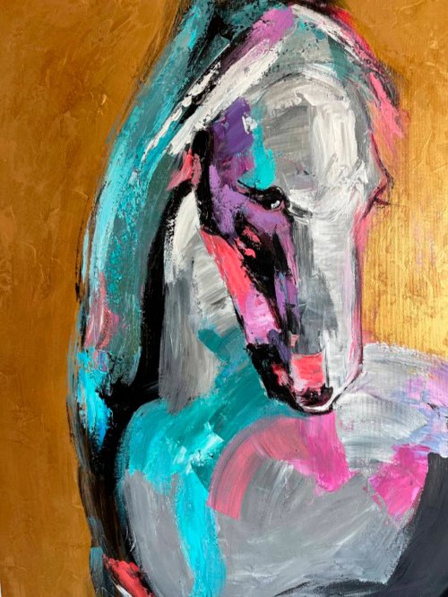 キャンバスに絵を描く馬のカップル抽象動物絵画現代絵画 - ショップ