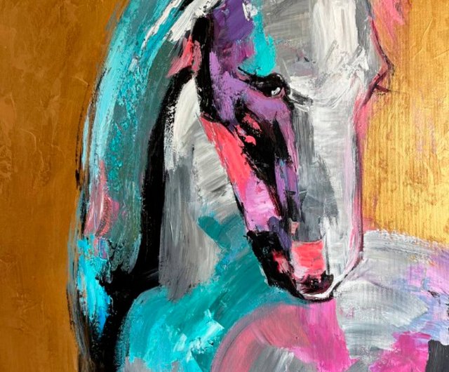 馬の抽象画 馬の油絵 馬の絵 動物の絵 馬の頭の絵 大きな油絵 馬