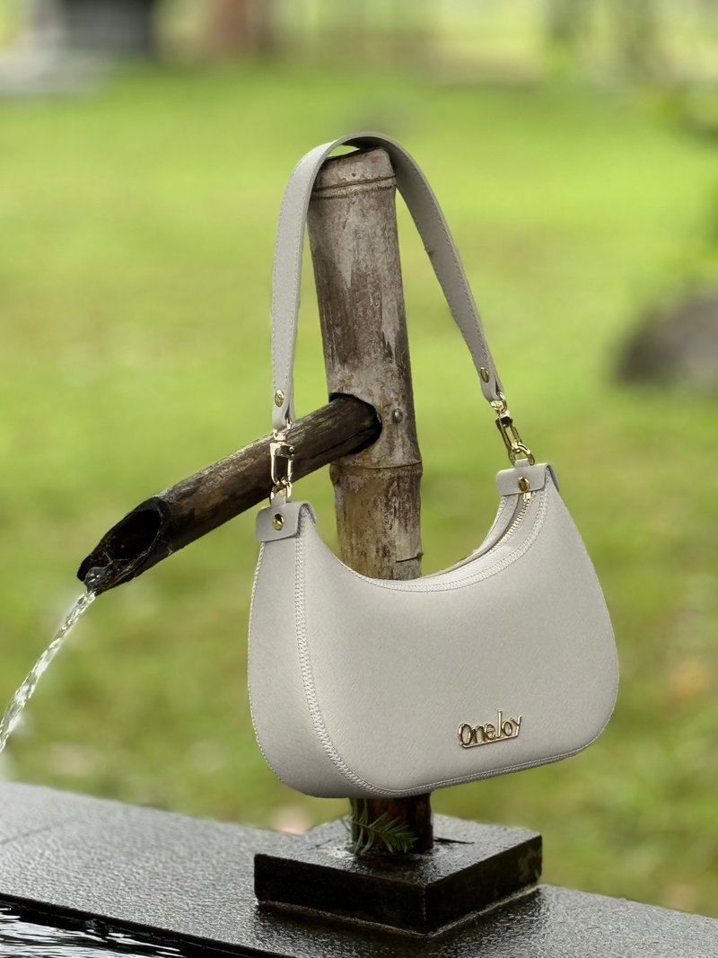 OneJoy ミニマル三日月ショルダーバッグ 超軽量・本革ハンドル・内ポケット2つ - ショルダーバッグ - ゴム 