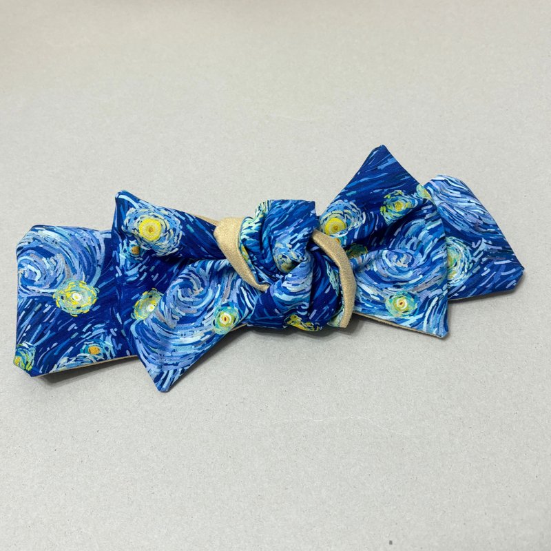 Autumn and winter series | Van Gogh | Big bow headband - ที่คาดผม - ผ้าฝ้าย/ผ้าลินิน สีกากี