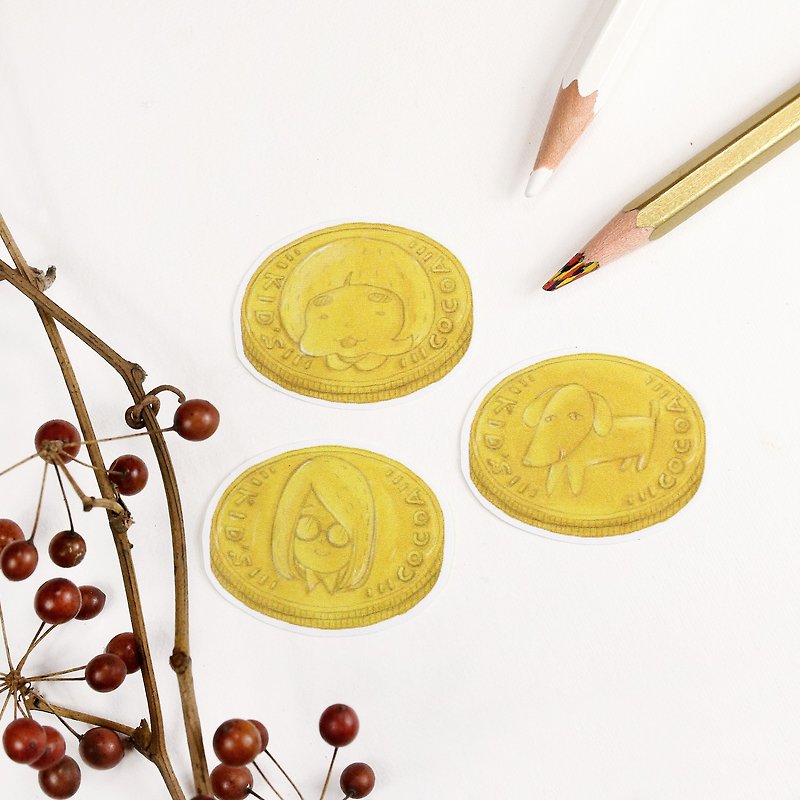 【 小時甜食 】系列 - 金幣巧克力 / 貼紙組 - 貼紙 - 紙 金色