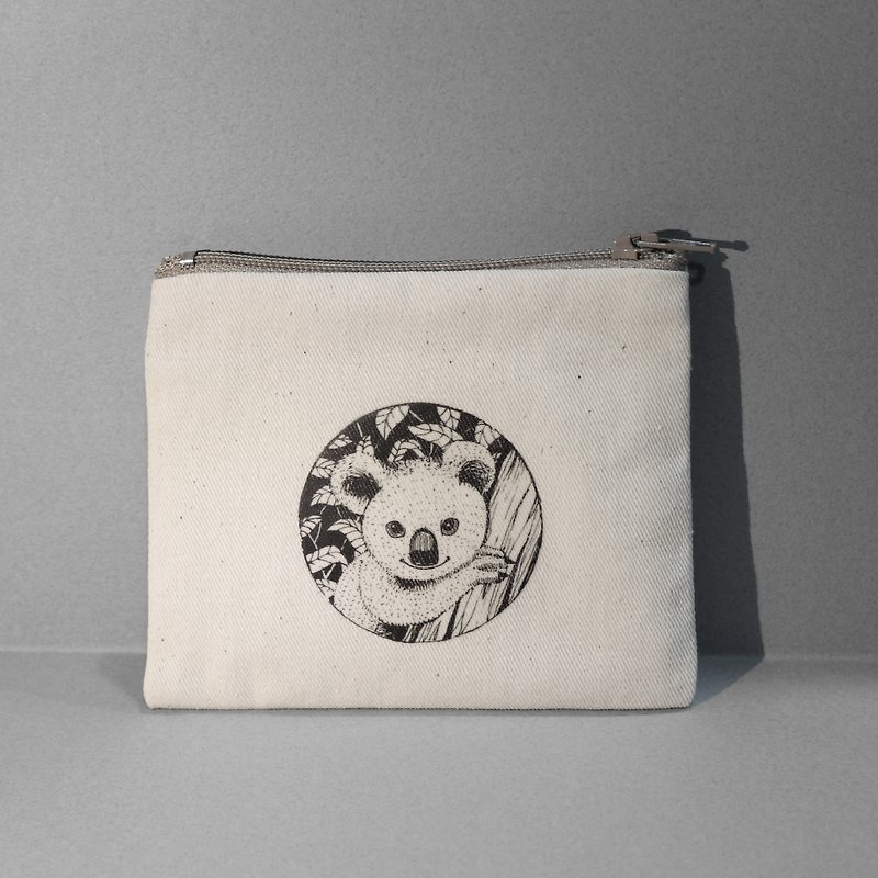 Handmade coin purse koala Wood series - กระเป๋าใส่เหรียญ - ผ้าฝ้าย/ผ้าลินิน สีเทา