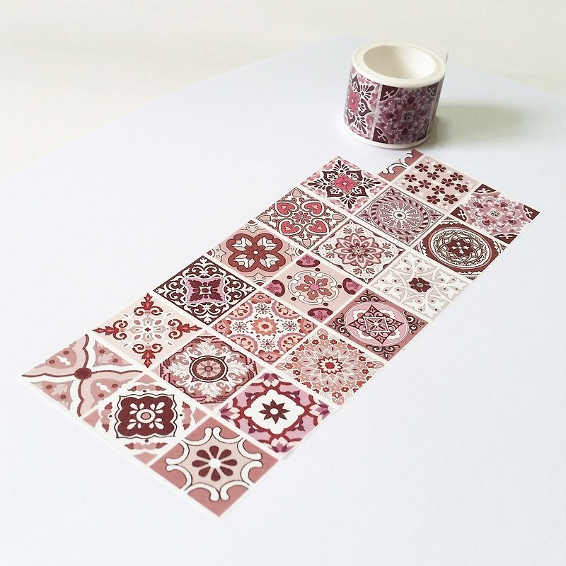 Red Flower Tiles - Washi Tape - Paper 