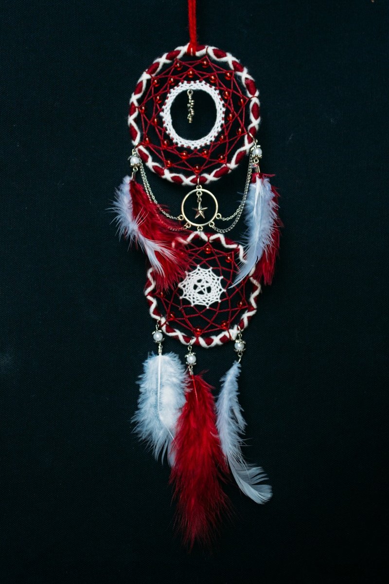 Handmade Dreamcatcher - 【Snowflake - Candy Cane】 - ของวางตกแต่ง - วัสดุอื่นๆ สีแดง