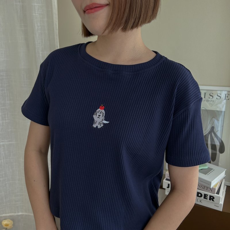 刺繡 Mini Tee : Doggy - 女 T 恤 - 其他材質 藍色