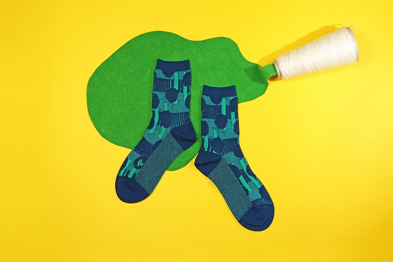 枯山水 棉質中筒襪 - 襪子 -  藍綠 - 襪子 - 棉．麻 藍色