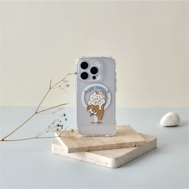 NEKO OJIMEOW colorful cream anti-yellowing and anti-fall MagSafe iPhone mobile phone case - Phone Cases - Plastic Transparent