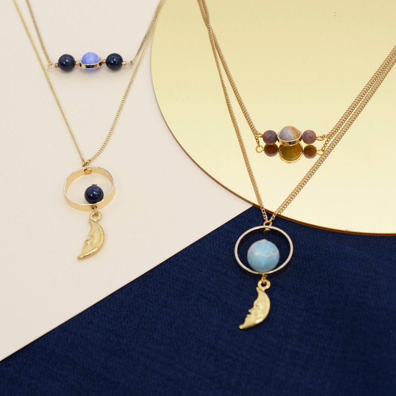 ALYSSA & JAMES Moon Series Blue Black Agate 2-in-1 All-match Necklace - Necklaces - Jade Blue