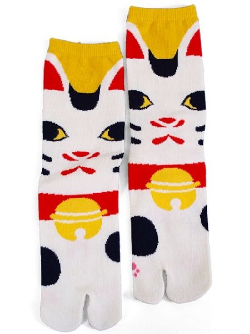 【Pre-order】 ✱ Lucky cat two fingers socks ✱ (medium length female socks) - Socks - Cotton & Hemp Multicolor
