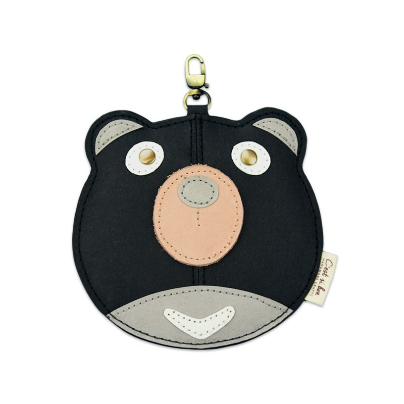 【Leather Paper Series】Gift-giving Washed Kraft Paper Charm/Key Ring/Card Holder- Oh Bear - Coin Purses - Other Materials Black