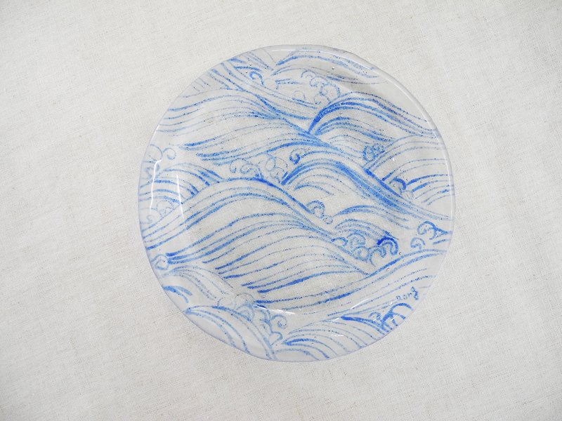 ハイライトも - キルンバーニンググラスプレート/日本の浮世絵 - 皿・プレート - ガラス ブルー