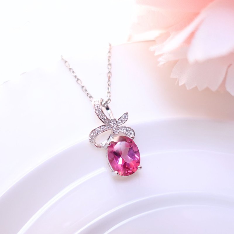 Pink Lady Rare Pink Stone Crystals Thoroughly Set Off Skin Color Sterling Silver Necklace Fast Shipping - Necklaces - Sterling Silver Pink