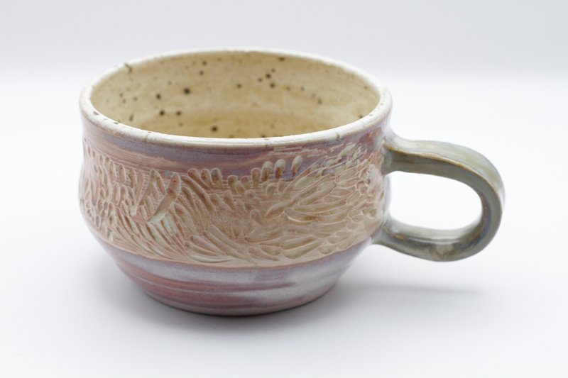 手拉坏油畫風陶瓷咖啡杯/馬克杯/陶杯4 - 咖啡杯/馬克杯 - 陶 粉紅色