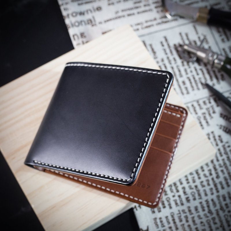 [Wallet, Silver] Coffee Italian vegetable tanned leather customized with engraving Mister handmade - กระเป๋าสตางค์ - หนังแท้ หลากหลายสี