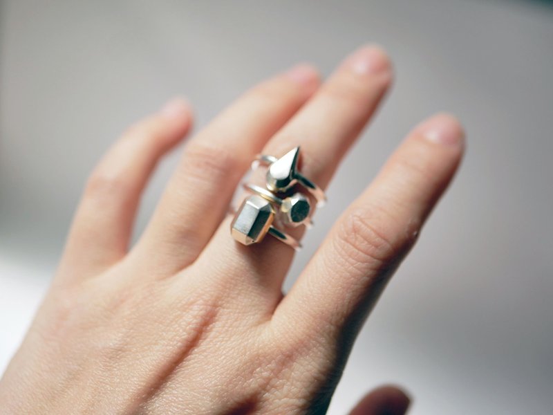 Stones | 925 silver, brass 純銀戒 - 戒指 - 銀 銀色
