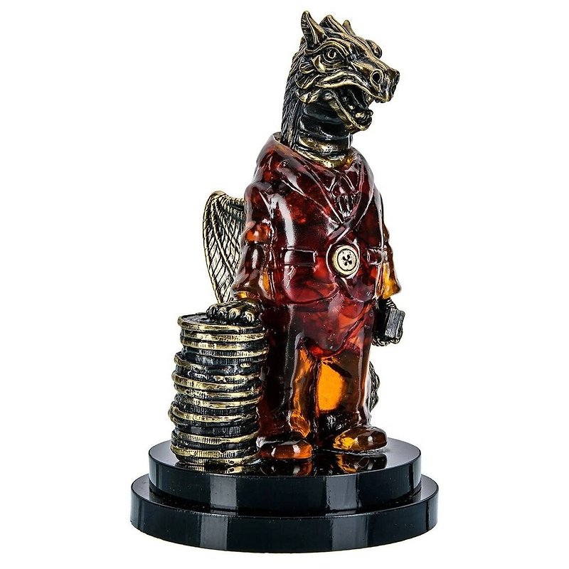 Sculpture of amber and bronze Bull|Amber Souvenir Gift|Amber Bull Figurine| - Items for Display - Gemstone Brown