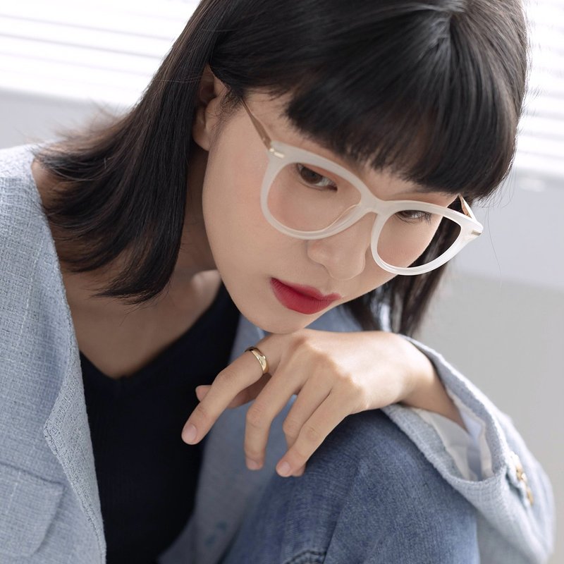 Pure white cat-eye frame glasses - กรอบแว่นตา - วัสดุอื่นๆ ขาว