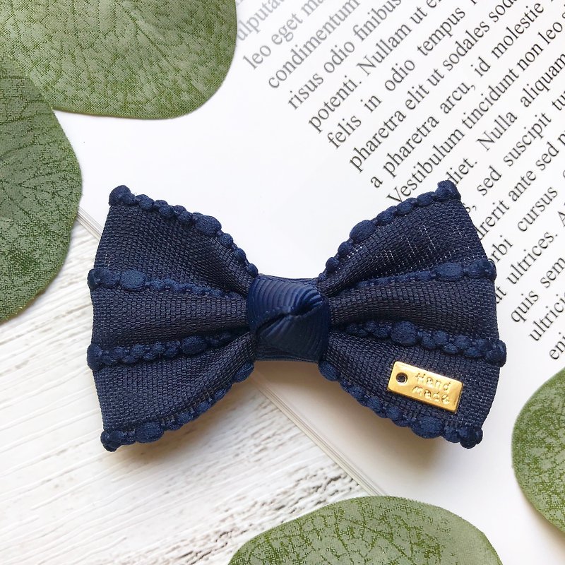 Simple style bow bangs clip / navy - Hair Accessories - Other Materials Blue