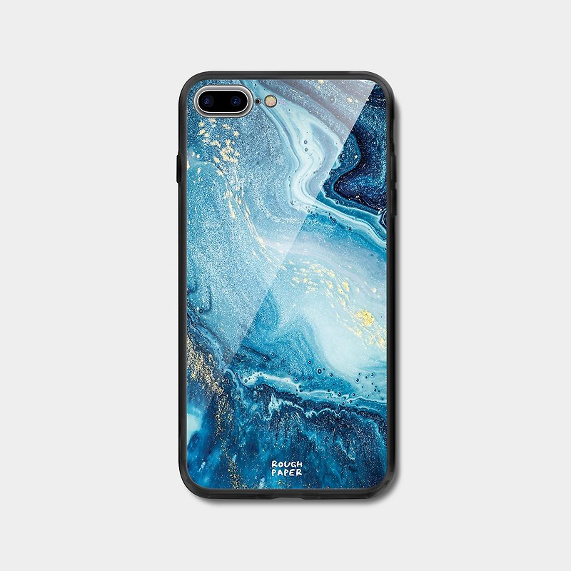 Free lettering | Blue quicksand marble pattern | Tempered glass case | Customized mobile phone case - Phone Cases - Plastic Transparent
