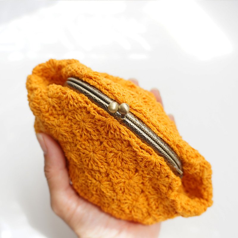 Ba-ba handmade Pattern knitted pouch No.C1611 - 化妝包/收納袋 - 其他材質 橘色
