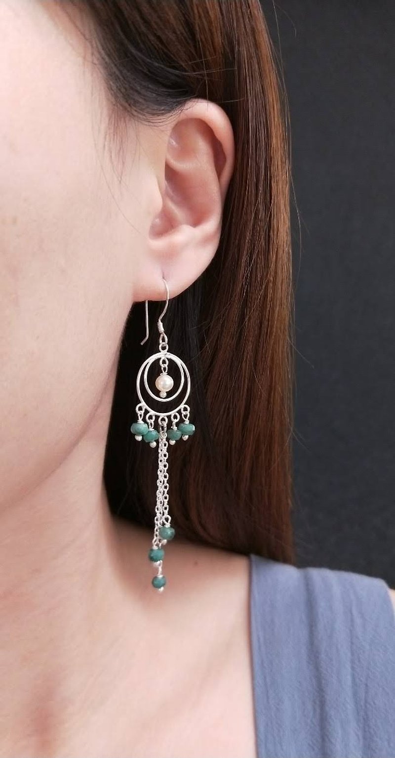 earring. Emerald* fringed pure silver ear hook earrings - Earrings & Clip-ons - Gemstone Green