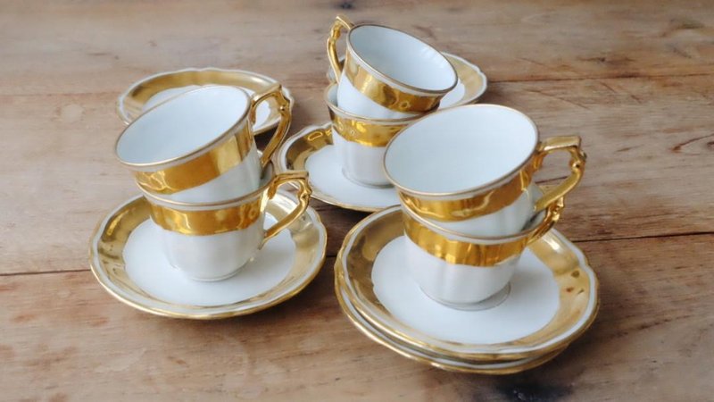 法國Limoges陶瓷杯套裝 - 茶壺/茶杯/茶具 - 瓷 金色