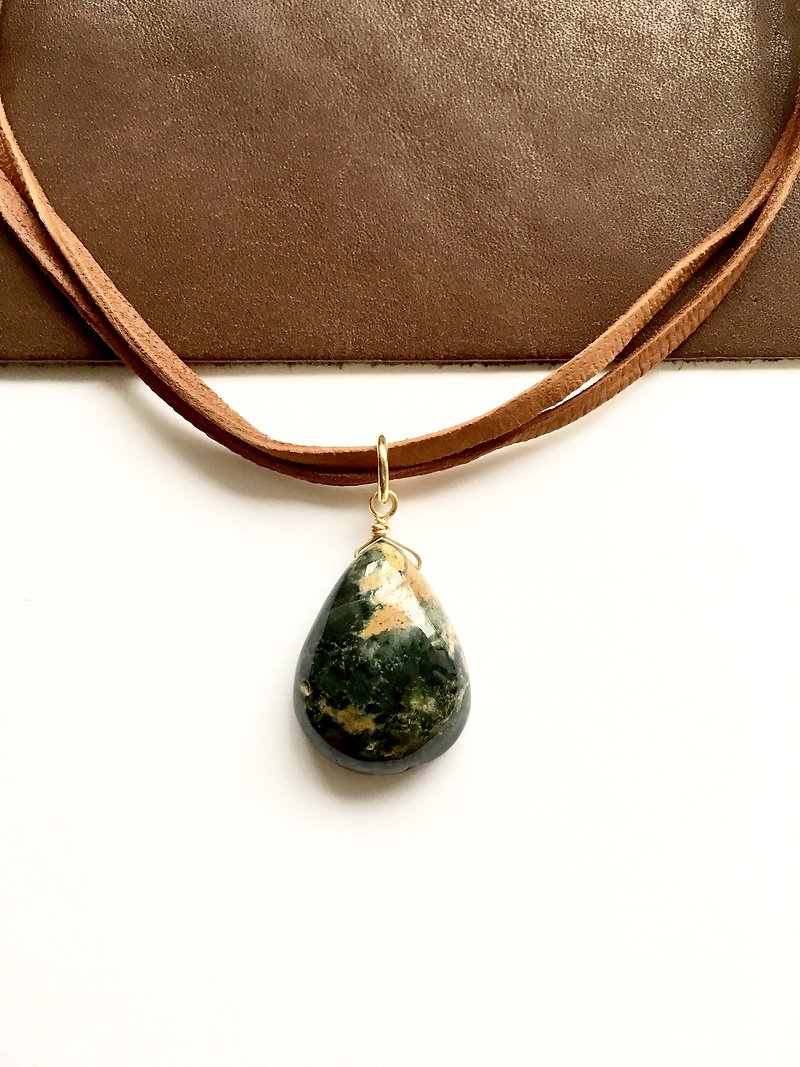 Indian jasper necklace with deerskin - ネックレス - 石 ブルー