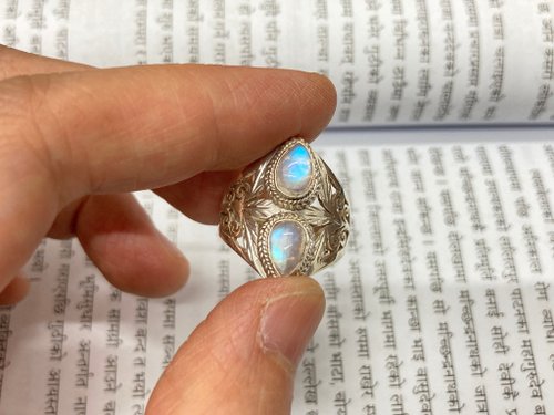 奈爾裡 天然 月光石 戒指 尼泊爾製 925純銀 手工製