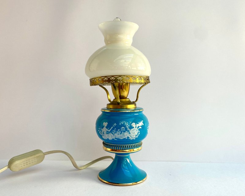 復古陶瓷檯燈 RUEI FLORENTINE 情侶愛情場景義大利 1960 年代 - 燈具/燈飾 - 瓷 藍色