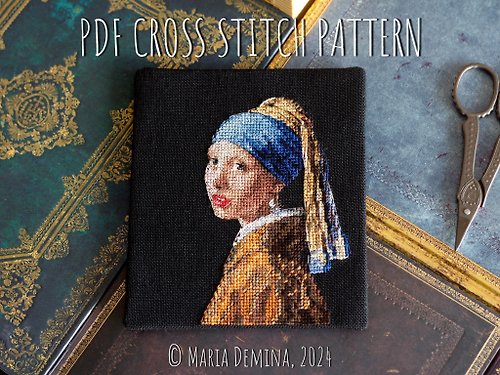 LittleRoomInTheAttic Girl with a Pearl Earring - Jan Vermeer - PDF cross stitch pattern 十字绣