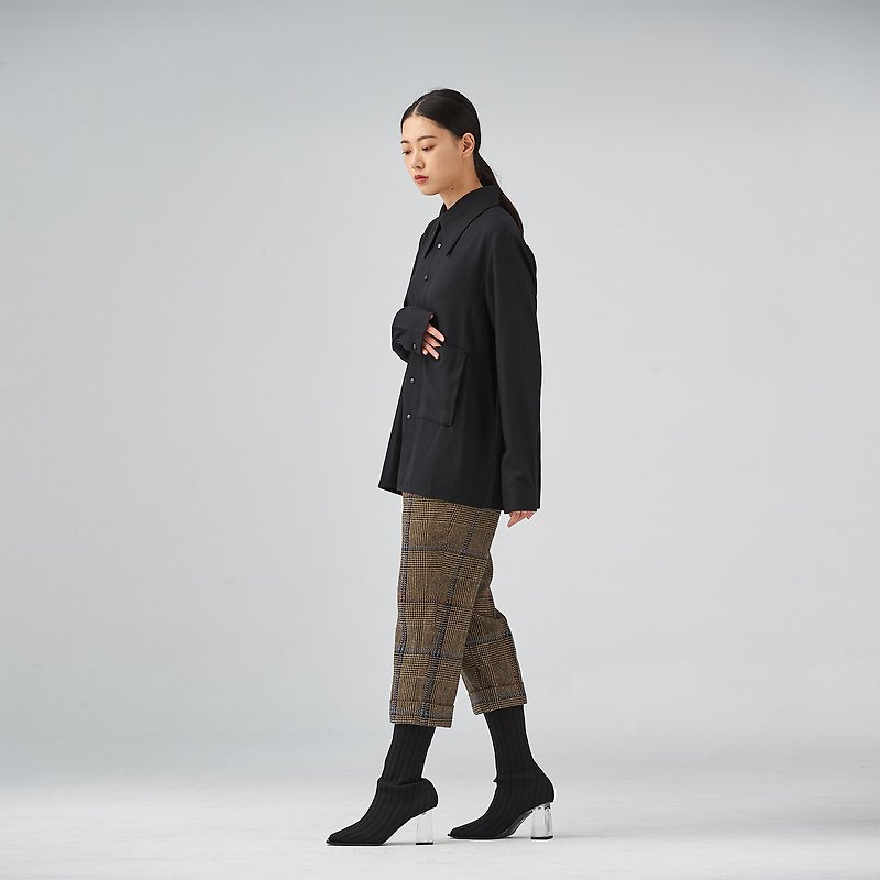 Brown checked cropped woven tapered pants - Women's Pants - Wool Brown