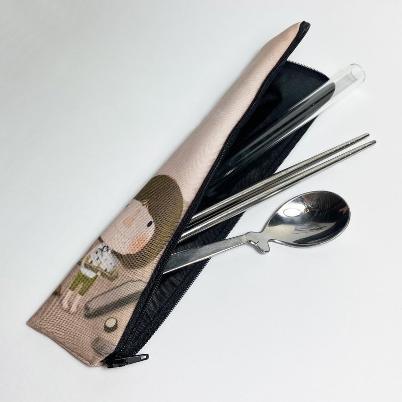 Eco-friendly zipper cutlery bag-(milk tea color) Dolly (Dolly) wooden - อื่นๆ - วัสดุกันนำ้ สีกากี