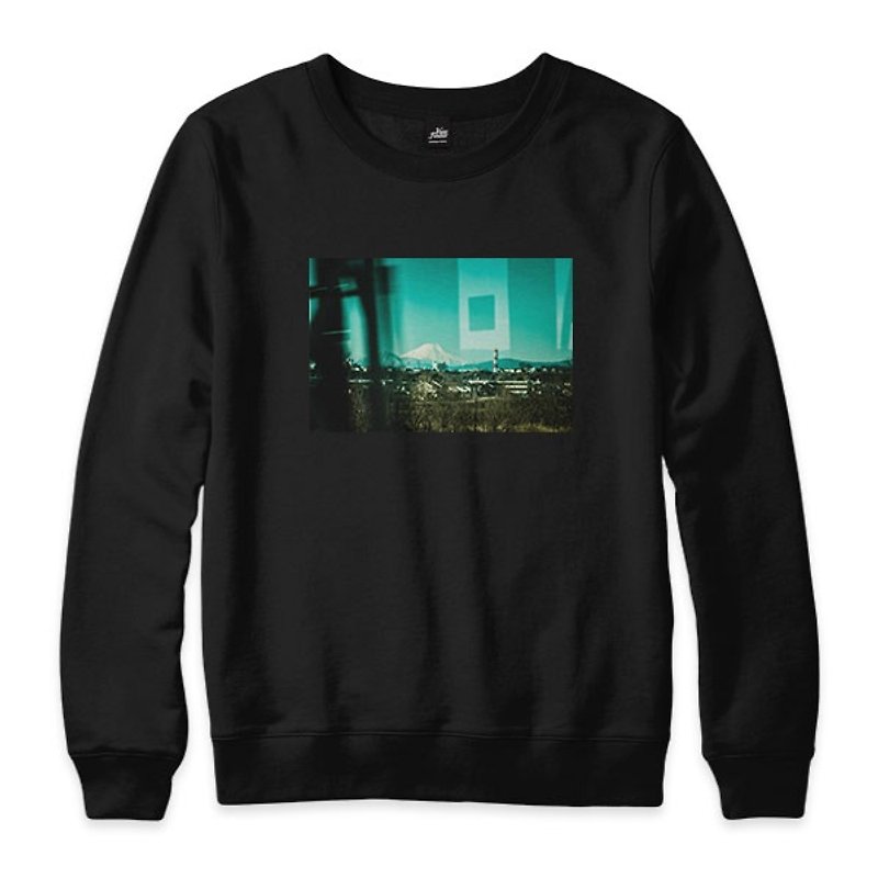 富士山の記憶-ブラック-ユニセックス大学T - Tシャツ メンズ - コットン・麻 ブラック