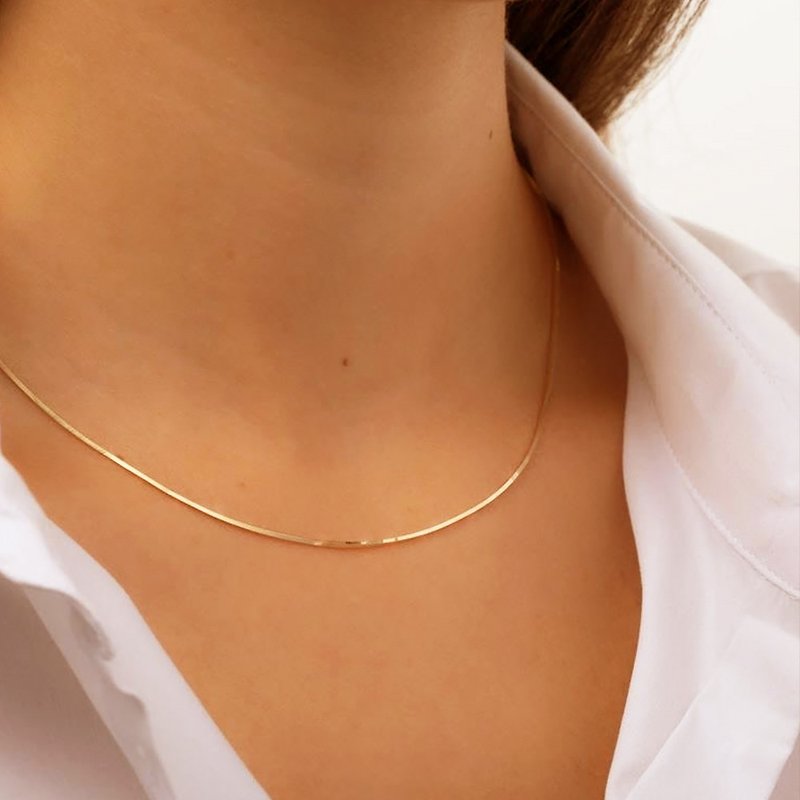 【CReAM】Caitlin Sterling Silver Plated 18K Gold Silver Slim Square Snake Chain (Gold/Silver/45cm) - Necklaces - Other Metals 